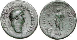 RÖMISCHES REICH, Nero, 54-68, AE (30mm), Rom. Belorb. Kopf r., NERO CLAVDIVS CAESAR AVG GER PM TRP IMP PP. Rs.Genius l. stehend, hält Cornucopia und o...