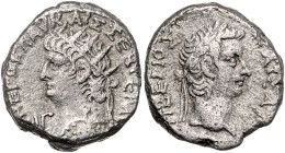 RÖMISCHES REICH, Nero und Divus Tiberius, 54-68, Bil.-Tetradrachme Jahr 13 =66/67, Ägypten, Stadt Alexandria. Büste des Nero mit Strahlenkrone l. Rs.B...