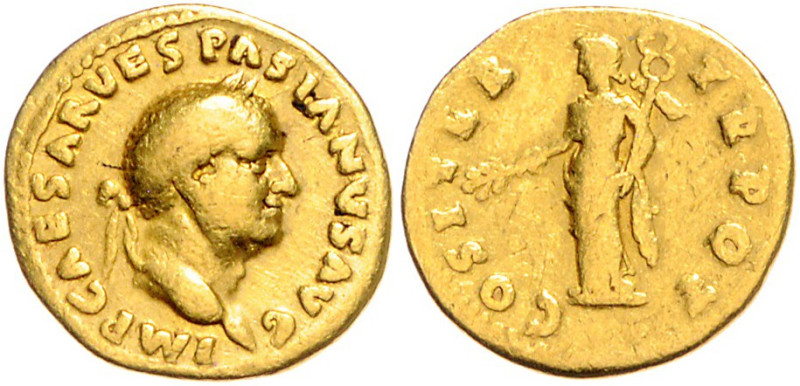 RÖMISCHES REICH, Vespasian, 69-79, AV Aureus TRP =70, Rom. Belorb. Büste r. Rs.P...