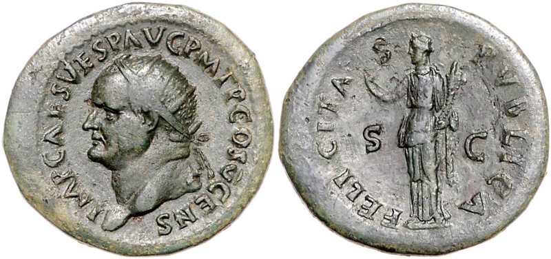 RÖMISCHES REICH, Vespasian, 69-79, AE Dupondius (74), Rom. Büste mit Strahlenkro...