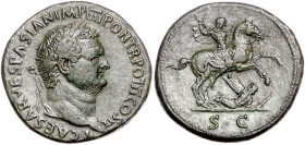 RÖMISCHES REICH, Titus als Caesar, 69-79, AE Sesterz (72-73), Rom. Belorb. Büste r., T CAESAR VESPASIAN IMP IIII PON TR POT II COS II. Rs.Kaiser r. re...