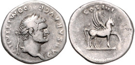 RÖMISCHES REICH, Domitian als Caesar, 69-81, AR Denar COS IIII =76, Rom. Belorb. Büste r. Rs.Pegasos r. 3,32g.
selten, f.ss
RIC 920ff; Kampm.24.8.3...