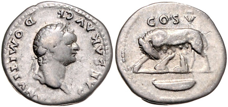 RÖMISCHES REICH, Domitian als Caesar, 69-81, AR Denar COS V =79, Rom. Belorb. Bü...