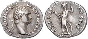 RÖMISCHES REICH, Domitian als Caesar, 69-81, AR Denar COS XVI =92, Rom. Belorb. Büste r. Rs.Minerva l. mit Blitzbündel und Speer, Schild hinter ihr, I...