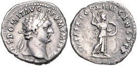 RÖMISCHES REICH, Domitian, 81-96, AR Denar (88-89), Rom. Belorb. Büste r., [IMP C]AES DOMIT AVG GERM TRP VIII. Rs.Minerva r. schreitend, hält Speer un...
