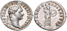 RÖMISCHES REICH, Domitian, 81-96, AR Denar (95-96), Rom. Belorb. Büste r., IMP CAES DOMIT AVG GERM PM TRP XV. Rs.Geflügelte Minerva r. schreitend, häl...