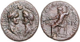 RÖMISCHES REICH, Domitia, Gemahlin des Domitian, 70-96, AE 22, Phrygien, Stadt Cibyra. Brustbildpaar des belorb. Kaisers und seiner Gemahlin einander ...