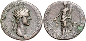 RÖMISCHES REICH, Nerva, 96-98, AE Dupondius COS III =97, Rom. Büste mit Strahlenkrone r. Rs.Fortuna mit Ruder und Füllhorn. 10,18g.
ss
RIC 84; Sear ...