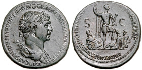 RÖMISCHES REICH, Trajan, 98-117, AE Sesterz (114-117), Rom. Belorb. und drap. Büste r., IMP CAES NER TRAIANO OPTIMO AVG GER DAC PARTHICO PM TRP COS VI...