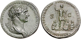 RÖMISCHES REICH, Trajan, 98-117, AE Sesterz (114-117), Rom. Belorb. und drap. Büste r., IMP CAES NER TRAIANO OPTIMO AVG GER DAC PARTHICO PM TRP COS VI...