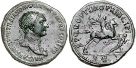 RÖMISCHES REICH, Trajan, 98-117, AE Dupondius (103-111), Rom. Büste mit Strahlenkrone r., IMP CAES NERVAE TRAIANO AVG GER DAC PM TRP COS V PP. Rs.Kais...