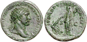 RÖMISCHES REICH, Trajan, 98-117, AE Dupondius (103-111), Rom. Büste m.Strahlenkrone r., IMP CAES NERVAE TRAIANO AVG GER DAC PM TRP COS V PP. Rs.Pax l....