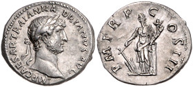 RÖMISCHES REICH, Hadrian, 117-138, AR Denar COS III (119-122), Rom. Belorb. Kopf r. Rs.Fortuna steht l. hält Cornucopia und Ruder. 3,40g.
ss-vz
RIC ...