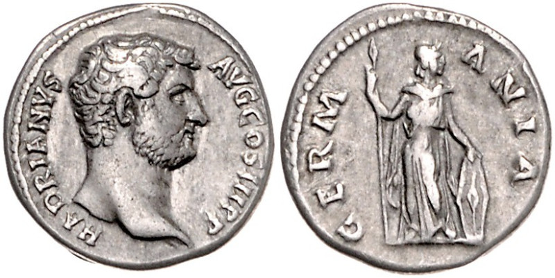 RÖMISCHES REICH, Hadrian, 117-138, AR Denar (130-133), Rom. Bloßer Kopf r., HADR...