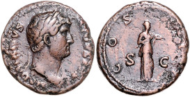 RÖMISCHES REICH, Hadrian, 117-138, AE As COS III (125-128), Rom. Belorb. Büste r. Rs.Salus füttert Schlange im Arm aus Patera. 15,26g.
ss
RIC 669; K...