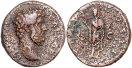 RÖMISCHES REICH, Aelius als Caesar, 136-138, AE As 137, Rom. Belorb. Kopf r. Rs.Spes n.l. schreitend. 3,48g.
ss
RIC 435; RIC²2700; Kampm.34.9
