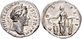RÖMISCHES REICH, Antoninus Pius, 138-161, AR Denar (148-149), Rom. Belorb. Büste r., ANTONINVS AVG PIVS PP TRP XII. Rs.Salus l. stehend, füttert Schla...