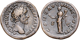RÖMISCHES REICH, Antoninus Pius, 138-161, AE Sesterz TRP XX IIII =160-161, Rom. Belorb. Büste r. Rs.Liberalitas l. stehend, hält Zählbrett und Füllhor...