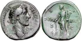 RÖMISCHES REICH, Antoninus Pius, 138-161, AE Sesterz COS IIII =145-161, Rom. Belorb. Büste r. Rs.Pax mit Fackel und Füllhorn. 28,68g.
grüne Patina, s...
