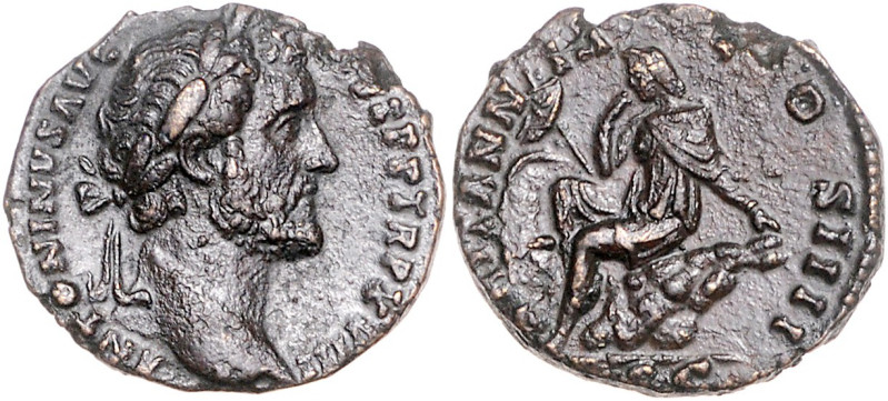 RÖMISCHES REICH, Antoninus Pius, 138-161, AE As COS IIII =148/149. Belorb. Büste...