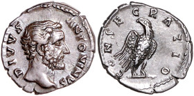 RÖMISCHES REICH, Antoninus Pius, 138-161, posthum unter Marcus Aurelius, 161-180, AR Denar, Rom. Büste r., DIVVS ANTONINVS. Rs.Adler r., Kopf zurückge...