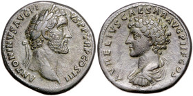 RÖMISCHES REICH, Antoninus Pius und Marcus Aurelius, 139-161, AE Sesterz (140-144), Rom. Belorb. Büste des Antoninus Pius r., ANTONINVS AVG PIVS PP TR...