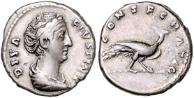 RÖMISCHES REICH, Faustina I., Gemahlin des Antoninus Pius, +141, AR Denar, Rom. Drap. Büste r., DIVA FAVSTINA. Rs.Pfau r. schreitend, sich umwendend, ...