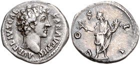 RÖMISCHES REICH, Marcus Aurelius als Caesar, 139-161, AR Denar COS II =145-147, Rom. Kopf r., AVRELIVS CAESAR AVG PII F. Rs.Honos stehend l, hält Zwei...