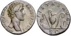 RÖMISCHES REICH, Marcus Aurelius als Caesar, 139-161, AE Sesterz (140-144), Rom. Büste r., AVRELIVS CAESAR AVG PII F COS. Rs.Priestergerät, PIETAS AVG...