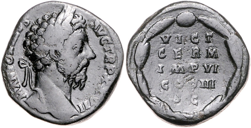 RÖMISCHES REICH, Marcus Aurelius, 161-180, AE Sesterz 173, Rom. Belorb. Büste r....