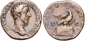 RÖMISCHES REICH, Marcus Aurelius, 161-180, AE Konsekrationssesterz (nach 180 n.Chr., unter Commodus), Rom. Büste r. DIVVS M ANTONINVS PIVS. Rs.Adler a...