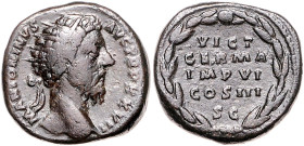 RÖMISCHES REICH, Marcus Aurelius, 161-180, AE Dupondius TRP XXVII=172, Rom. Büste r. mit Strahlenkrone. Rs.VICT/GERMAQ/IM VI/COS III/SC, im Kranz. 15,...