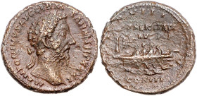RÖMISCHES REICH, Marcus Aurelius, 161-180, AE As TRP XXXI =176-177, Rom. Belorb. Kopf r., M ANTONINVS AVG GERM SARM TRPXXXI. Rs.Galeere r. mit Neptun ...