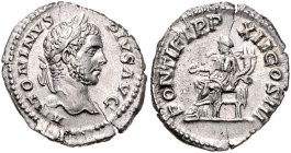 RÖMISCHES REICH, Caracalla, 198-217, AR Denar TRP XII=209, Rom. Belorb. Kopf r. Rs.Concordia l. sitzend, PONTIF TRP XII COS III. 2,97g.
vz+/f.vz
Sea...