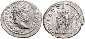 RÖMISCHES REICH, Caracalla, 198-217, AR Denar 210-213, Rom. ANTONINVS PIVS AVG BRIT. Belorb. Kopf. r. Rs.PROFECTIO AVG. Caracalla in Militäruniform tr...