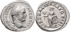 RÖMISCHES REICH, Caracalla, 198-217, AR Denar 210-213, Rom. ANTONINVS PIVS AVG BRIT. Belorb. Kopf r. Rs.LIBERALITAS AVG VIII, Liberalitas steht l. mit...