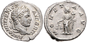 RÖMISCHES REICH, Caracalla, 198-217, AR Denar (210-213), Rom. Belorb. Kopf r. Rs.Moneta mit Waage und Füllhorn. 3,11g. Ex Salton, erworben 24.06.23.
...