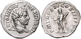 RÖMISCHES REICH, Caracalla, 198-217, AR Denar TRP XVI =213, Rom. Belorb. Kopf r. Rs.Hercules mit Zweig und Keule mit Löwenfell. 3,19g.
vz/ss-vz
RIC ...