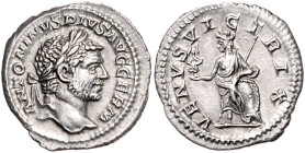 RÖMISCHES REICH, Caracalla, 198-217, AR Denar (213-217), Rom. Belorb. Kopf r. Rs.Venus mit kleiner Victoria und Zepter stützt Schild auf Helm. 3,07. E...