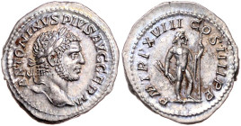 RÖMISCHES REICH, Caracalla, 198-217, AR Denar TRP XVIII =215, Rom. Belorb. Kopf r. Rs.Jupiter mit Blitz und Zepter r. 3,31g. Ex Salton, erworben 24.06...