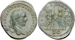RÖMISCHES REICH, Caracalla, 198-217, AE Sesterz (210-213), Rom. Belorb. Büste r., linke Schulter drap., M AVREL ANTONINVS PIVS AVG BRIT. Rs.Caracalla ...