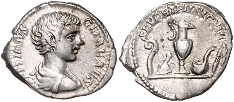 RÖMISCHES REICH, Geta als Caesar, 198-209, AR Denar (198-200), Rom. Drap. Büste ...