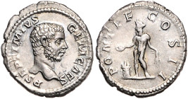 RÖMISCHES REICH, Geta als Caesar, 198-209, AR Denar (209), Rom. Bloße bärtige Büste r., P SEPTIMIVS GETA CAES. Rs.Genius steht l., hält Patera und Ähr...