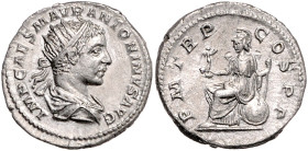 RÖMISCHES REICH, Elagabal, 218-222, AR Antoninian TRP II =219, Rom. Drap. Büste mit Strahlenkrone r. Rs.Roma sitzt l. mit Victoria und Zepter, Schild ...