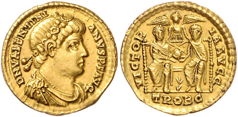 RÖMISCHES REICH, Valentinian I., 364-378, AV Solidus (367-375), TROBC =Trier. Dr...