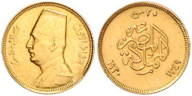 ÄGYPTEN, Fuad I. als König, 1922-1936, 20 Piaster AH 1349 =1930. 1,69g.
Ware ist regelbesteuert
standard taxation
GOLD, vz/st
KM 351