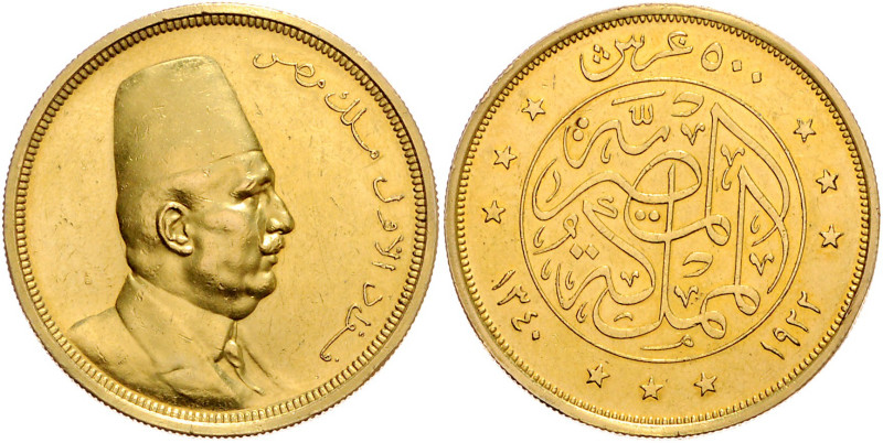 ÄGYPTEN, Fuad I. als König, 1922-1936, 500 Piaster AH 1340 =1922. 42,46g.
GOLD,...