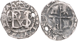 BOLIVIEN, Philipp II., 1556-1598, 1/2 Real o.J.(1574-86) B P, Potosi. 1,88g.
Loch, f.ss
KM MB1.3; C.-C.3275