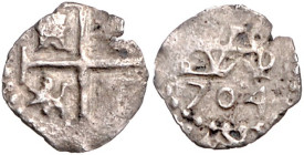 BOLIVIEN, Philipp V., 1700-1724 u. 1724-1746, 1/2 Real 1704, Potosi/Lima. 0,66g (=1/4 Real?).
s
KM 27; C.-C.7299f