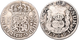 BOLIVIEN, Karl III., 1759-1788, 2 Reales 1769 PTS JR, Potosi. 6,29g.
ss/s
KM 48